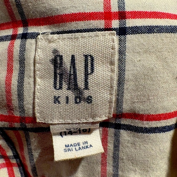 GAP Boys XXL Long Sleeve Red & White Plaid Button Up Lightweight Flannel Shirt - Picture 3 of 9